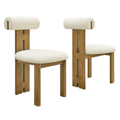 Torian Boucle Fabric Dining Chair Set of 2 by Modway - French Oak Ivory