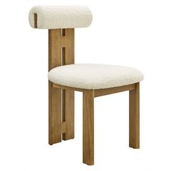 Torian Boucle Fabric Dining Chair Set of 2 by Modway - French Oak Ivory