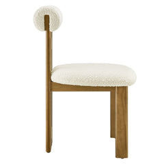 Torian Boucle Fabric Dining Chair Set of 2 by Modway - French Oak Ivory