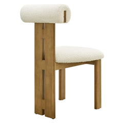 Torian Boucle Fabric Dining Chair Set of 2 by Modway - French Oak Ivory