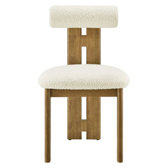 Torian Boucle Fabric Dining Chair Set of 2 by Modway - French Oak Ivory