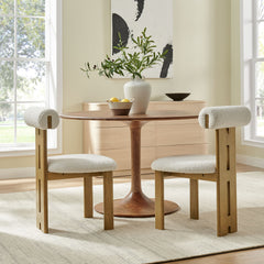 Torian Boucle Fabric Dining Chair Set of 2 by Modway - French Oak Ivory