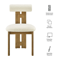 Torian Boucle Fabric Dining Chair Set of 2 by Modway - French Oak Ivory