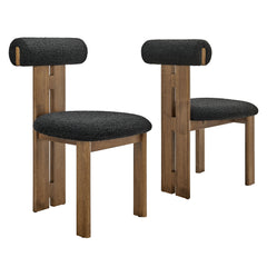 Torian Boucle Fabric Dining Chair Set of 2 by Modway - Walnut Black