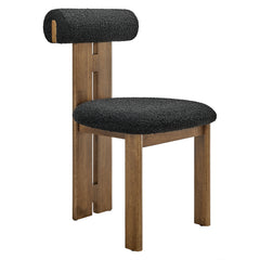Torian Boucle Fabric Dining Chair Set of 2 by Modway - Walnut Black
