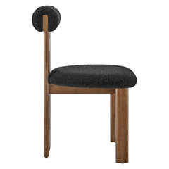 Torian Boucle Fabric Dining Chair Set of 2 by Modway - Walnut Black