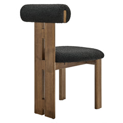 Torian Boucle Fabric Dining Chair Set of 2 by Modway - Walnut Black