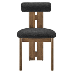 Torian Boucle Fabric Dining Chair Set of 2 by Modway - Walnut Black