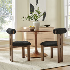 Torian Boucle Fabric Dining Chair Set of 2 by Modway - Walnut Black