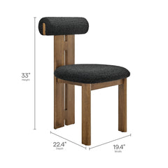 Torian Boucle Fabric Dining Chair Set of 2 by Modway - Walnut Black