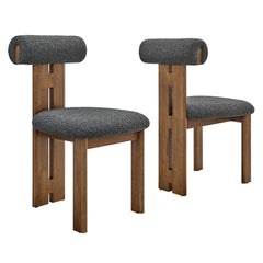 Torian Boucle Fabric Dining Chair Set of 2 by Modway - Walnut Charcoal