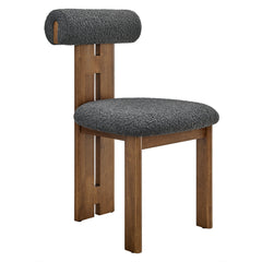 Torian Boucle Fabric Dining Chair Set of 2 by Modway - Walnut Charcoal