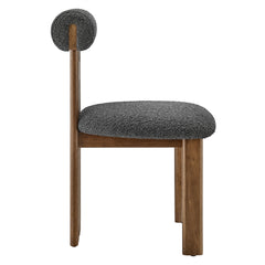 Torian Boucle Fabric Dining Chair Set of 2 by Modway - Walnut Charcoal