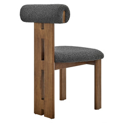 Torian Boucle Fabric Dining Chair Set of 2 by Modway - Walnut Charcoal