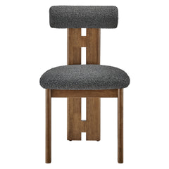Torian Boucle Fabric Dining Chair Set of 2 by Modway - Walnut Charcoal
