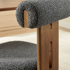 Torian Boucle Fabric Dining Chair Set of 2 by Modway - Walnut Charcoal