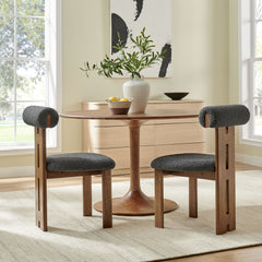 Torian Boucle Fabric Dining Chair Set of 2 by Modway - Walnut Charcoal