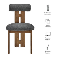 Torian Boucle Fabric Dining Chair Set of 2 by Modway - Walnut Charcoal