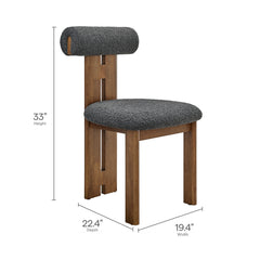 Torian Boucle Fabric Dining Chair Set of 2 by Modway - Walnut Charcoal