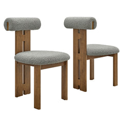 Torian Boucle Fabric Dining Chair Set of 2 by Modway - Walnut Light Gray
