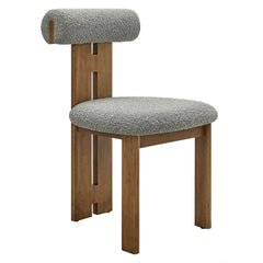 Torian Boucle Fabric Dining Chair Set of 2 by Modway - Walnut Light Gray