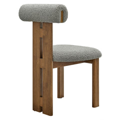Torian Boucle Fabric Dining Chair Set of 2 by Modway - Walnut Light Gray