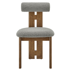 Torian Boucle Fabric Dining Chair Set of 2 by Modway - Walnut Light Gray