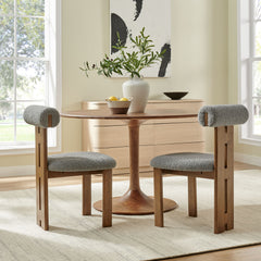 Torian Boucle Fabric Dining Chair Set of 2 by Modway - Walnut Light Gray