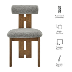 Torian Boucle Fabric Dining Chair Set of 2 by Modway - Walnut Light Gray