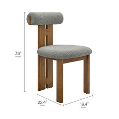 Torian Boucle Fabric Dining Chair Set of 2 by Modway - Walnut Light Gray