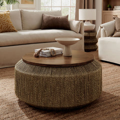 Maris Seagrass & Mango Wood Round Coffee Table | 37"