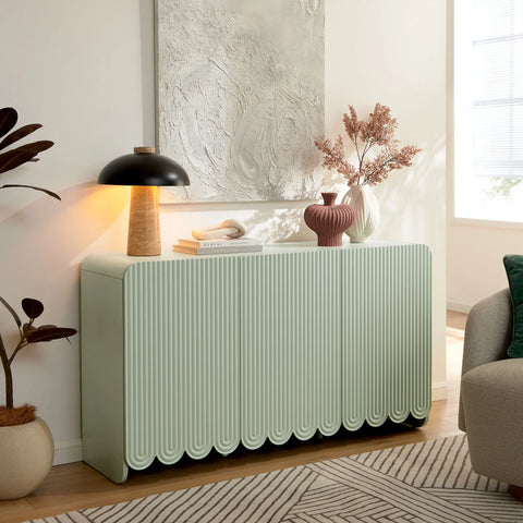 Modern Fluted 3-Door Sideboard Cabinet with Adjustable Shelves & Soft-Close Doors