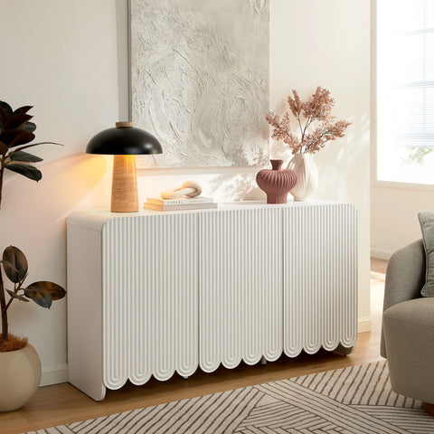 Dahlia Modern Fluted 3-Door Sideboard Cabinet with Adjustable Shelves & Soft-Close Doors