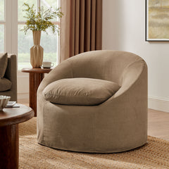 Sadie Slipcovered Linen-Blend Round Accent Chair by Modway - Almond