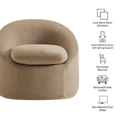 Sadie Slipcovered Linen-Blend Round Accent Chair by Modway - Almond
