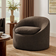 Sadie Slipcovered Linen-Blend Round Accent Chair by Modway - Cocoa