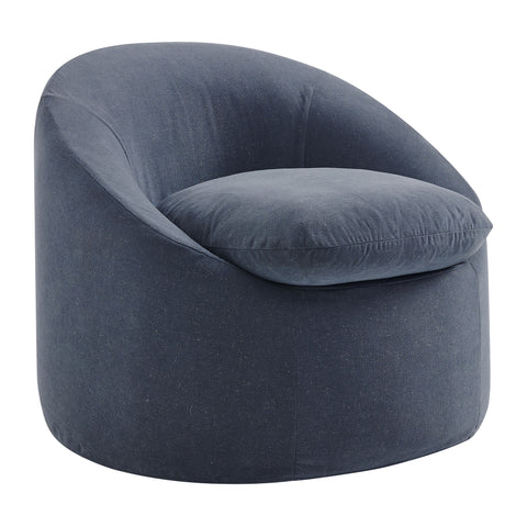 Sadie Slipcovered Linen-Blend Round Accent Chair by Modway - Denim
