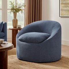Sadie Slipcovered Linen-Blend Round Accent Chair by Modway - Denim