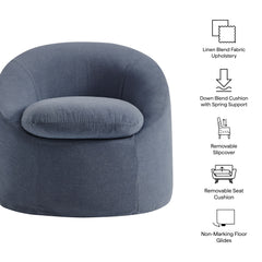 Sadie Slipcovered Linen-Blend Round Accent Chair by Modway - Denim