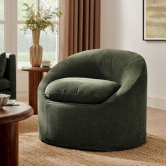 Sadie Slipcovered Linen-Blend Round Accent Chair by Modway - Sage
