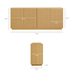 Modern Walnut Fluted 4-Door Sideboard Cabinet & TV Stand