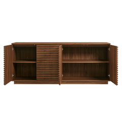 Modern Walnut Fluted 4-Door Sideboard Cabinet & TV Stand