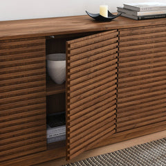 Modern Walnut Fluted 4-Door Sideboard Cabinet & TV Stand