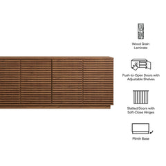 Modern Walnut Fluted 4-Door Sideboard Cabinet & TV Stand