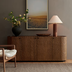Aven 71.5 Inch Oval Chiseled Wood Sideboard Buffet Cabinet with Hammered Effect by Modway - Walnut