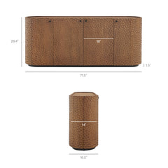 Aven 71.5 Inch Oval Chiseled Wood Sideboard Buffet Cabinet with Hammered Effect by Modway - Walnut