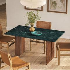 Amistad 60 Inch Marble Dining Table by Modway - Walnut Green Marble