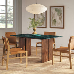 Amistad 60 Inch Marble Dining Table by Modway - Walnut Green Marble