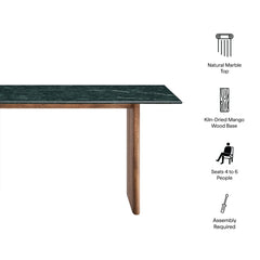 Amistad 60 Inch Marble Dining Table by Modway - Walnut Green Marble