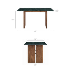Amistad 60 Inch Marble Dining Table by Modway - Walnut Green Marble